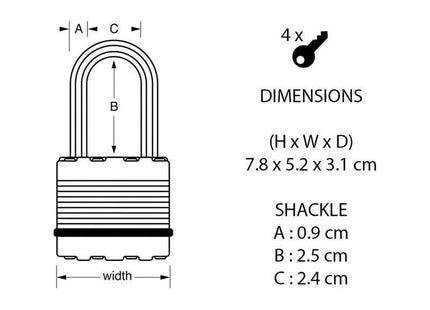 Master Lock Excell™ Laminated Steel 50mm Padlock 4-Pin - 25mm Shackle Master Lock - RockBottom Northampton