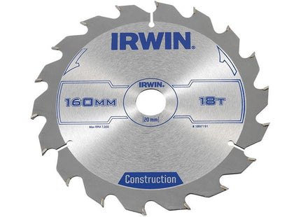Irwin® Construction Circular Saw Blade 160 x 20mm x 18T ATB IRWIN® - RockBottom Northampton