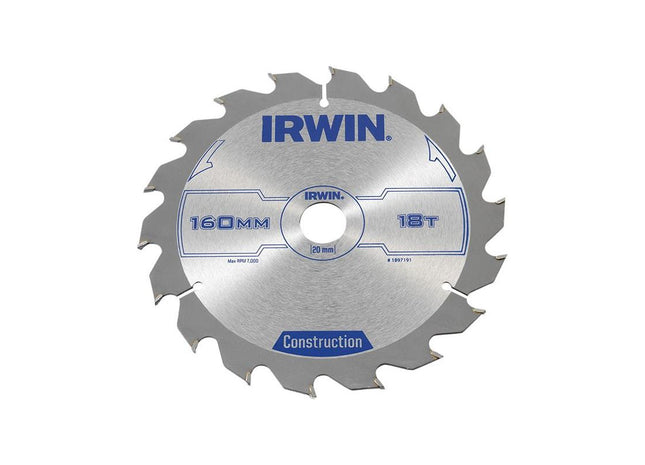 Irwin® Construction Circular Saw Blade 160 x 20mm x 18T ATB IRWIN® - RockBottom Northampton