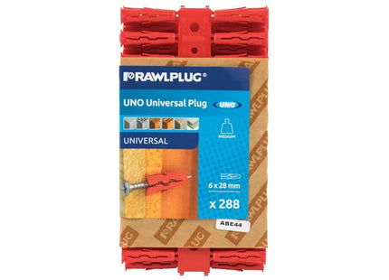 Rawlplug Red UNO® Plugs 6 x 28mm (Pack 288) Rawlplug - RockBottom Nothampton