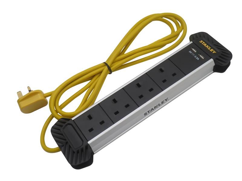 STANLEY Electrical 4-Gang + 2 USB Powerboard with Cable Management 3m STANLEY� Electrical - RockBottom Nothampton