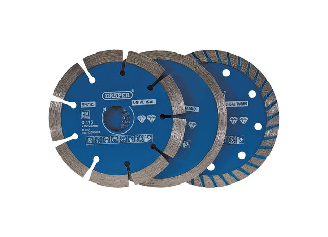 Draper Diamond Blade Set, 115mm (3 Piece) 99795 Draper - Town Tools 
