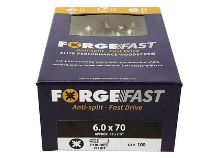 Forgefix ForgeFast Pozi Compatible Elite Performance Wood Screw ZY 6.0 x 70mm Box 100 ForgeFix - RockBottom Northampton