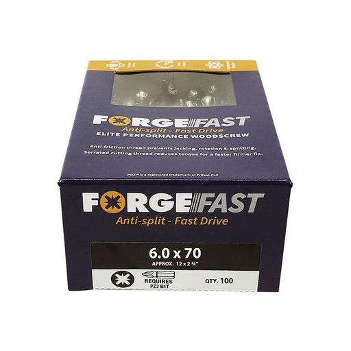 Forgefix ForgeFast Pozi Compatible Elite Performance Wood Screw ZY 6.0 x 70mm Box 100 ForgeFix - RockBottom Northampton