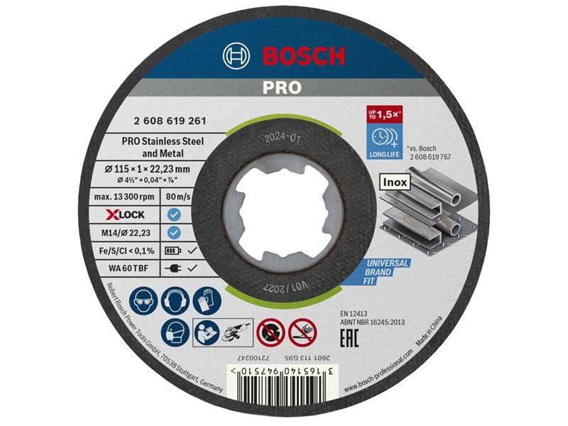 Bosch Powertool Accessories PRO Stainless Steel and Metal Bonded Cutting Disc 115 x 1.0 x 22.23mm Pack of 10 Bosch Powertool Accessories - RockBottom Northampton