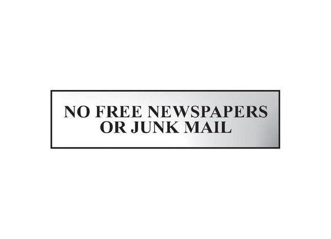 Scan No Free Newspapers Or Junk Mail - Polished Chrome Effect 200 x 50mm Scan - RockBottom Nothampton