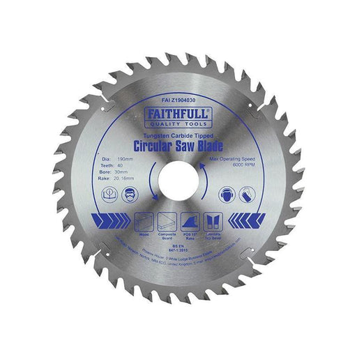 Faithfull TCT Circular Saw Blade 190 x 30mm x 40T POS Faithfull - RockBottom Northampton