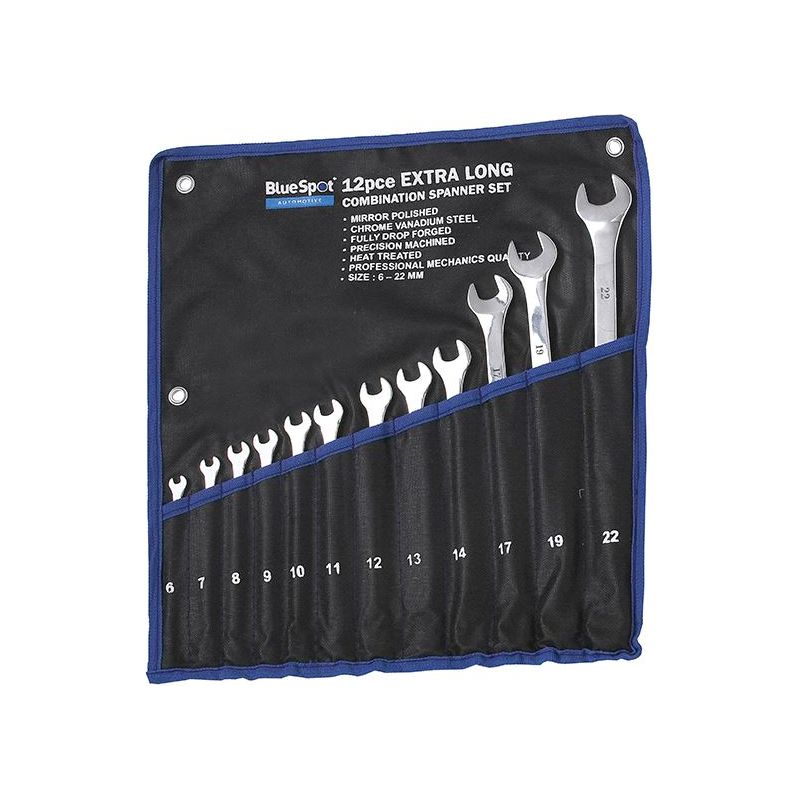 Bluespot Tools Extra Long Combination Spanner Set, 12 Piece BlueSpot Tools - RockBottom Northampton