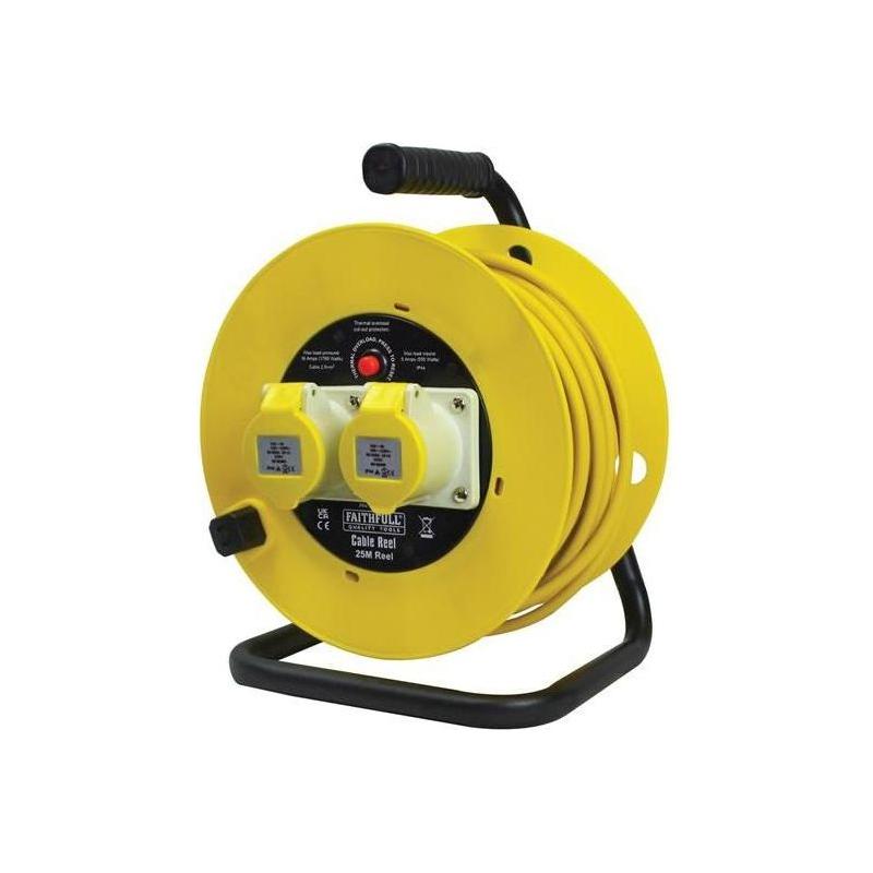 Faithfull Power Plus Open Drum Cable Reel 110V 16A 2-Socket 25m (2.5mm Cable) Faithfull Power Plus - RockBottom Northampton