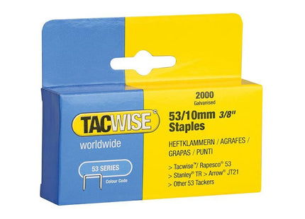 Tacwise 53 Light-Duty Staples 10mm (Type JT21 A) (Pack 2000) Tacwise - RockBottom Northampton