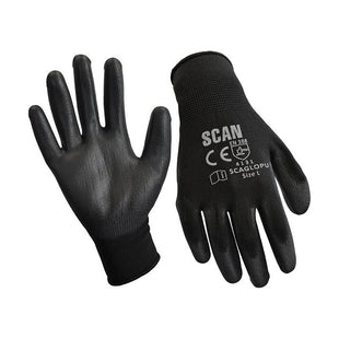 Scan Black PU Coated Gloves - M (Size 8) (240 Pairs) Scan - RockBottom Nothampton