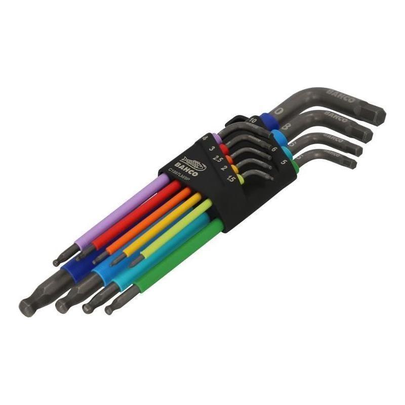 Bahco C1997LM/9P Metric Long Ball End Coloured Hex L-Key Set, 9 Piece Bahco - RockBottom Northampton