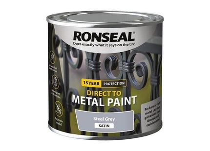Ronseal Direct to Metal Paint Steel Grey Satin 250ml Ronseal - RockBottom Nothampton