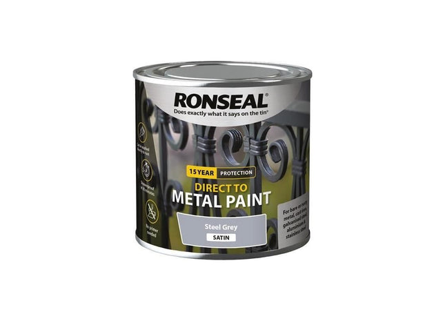 Ronseal Direct to Metal Paint Steel Grey Satin 250ml Ronseal - RockBottom Nothampton