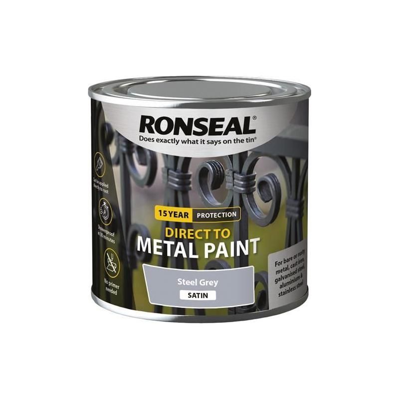 Ronseal Direct to Metal Paint Steel Grey Satin 250ml Ronseal - RockBottom Nothampton