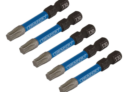 Draper Expert TX-STAR Impact Screwdriver Bits, T30 x 50mm, 1/4" Hex (Pack of 5) Draper - Town Tools 