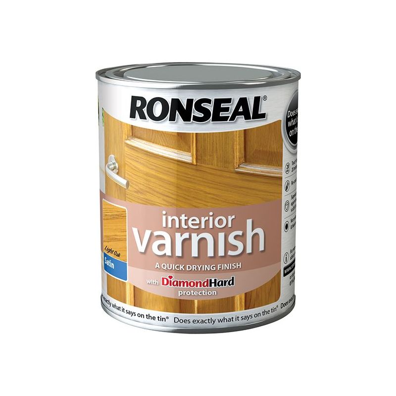 Ronseal Interior Varnish Quick Dry Satin Light Oak 750ml Ronseal - RockBottom Nothampton