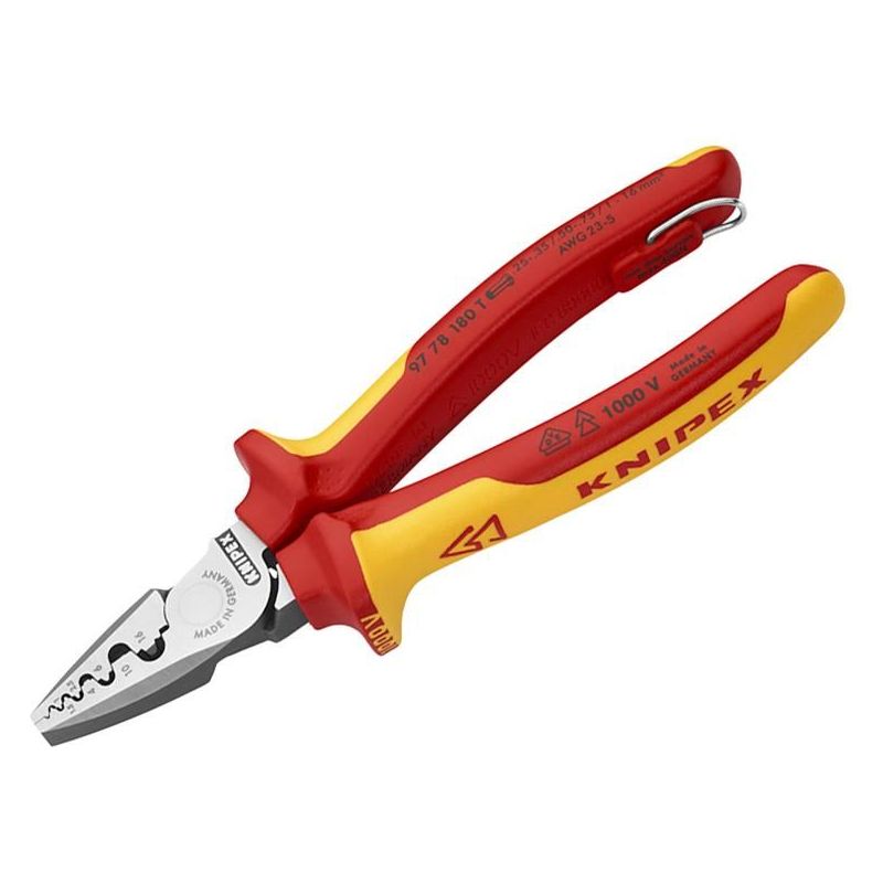 Knipex VDE Crimping Pliers with Tether Point 180mm Knipex - RockBottom Northampton