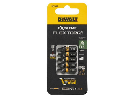 DeWALT Power Tools EXTREME FlexTORQ Bits T15 x 25mm (Pack 5) DeWALT Power Tools - RockBottom Northampton