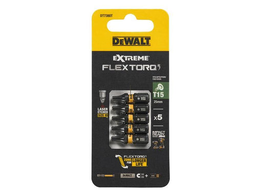 DeWALT Power Tools EXTREME FlexTORQ Bits T15 x 25mm (Pack 5) DeWALT Power Tools - RockBottom Northampton