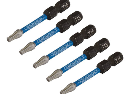 Draper Expert TX-STAR Impact Screwdriver Bits, T15 x 50mm, 1/4" Hex (Pack of 5) Draper - Town Tools 