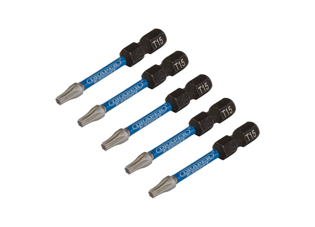 Draper Expert TX-STAR Impact Screwdriver Bits, T15 x 50mm, 1/4" Hex (Pack of 5) Draper - Town Tools 