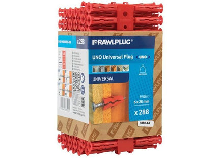 Rawlplug Red UNO® Plugs 6 x 28mm (Pack 288) Rawlplug - RockBottom Nothampton