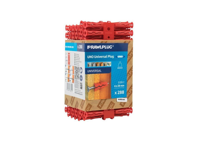 Rawlplug Red UNO® Plugs 6 x 28mm (Pack 288) Rawlplug - RockBottom Nothampton