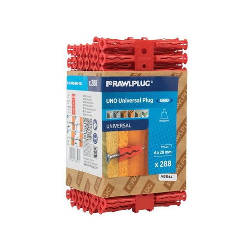 Rawlplug Red UNO® Plugs 6 x 28mm (Pack 288) Rawlplug - RockBottom Nothampton