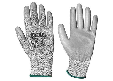 Scan Grey PU Coated Cut 3 Gloves - M (Size 8) Scan - RockBottom Nothampton