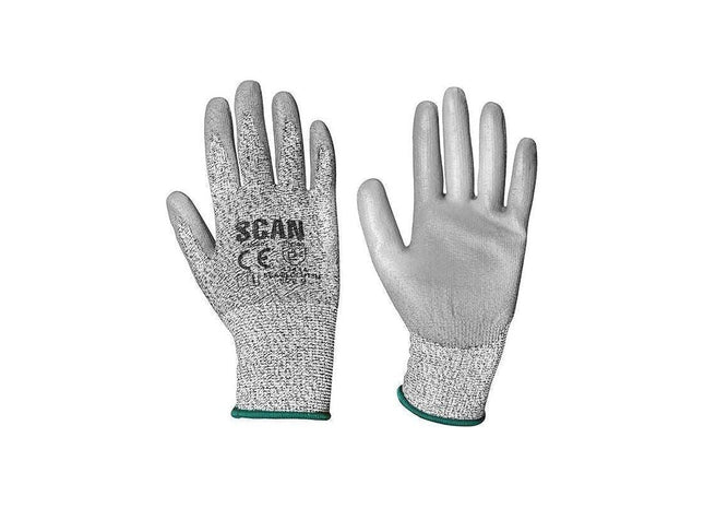 Scan Grey PU Coated Cut 3 Gloves - M (Size 8) Scan - RockBottom Nothampton