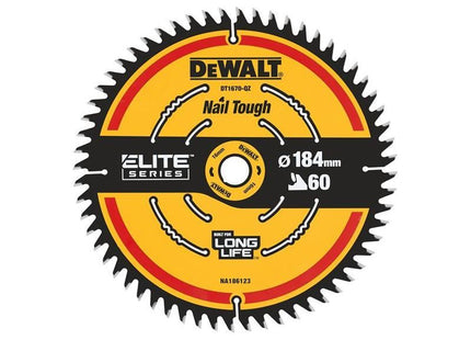 Dewalt Power Tools ELITE™ Series Mitre Saw Blade 184 x 16mm x 60T DeWALT Power Tools - RockBottom Northampton