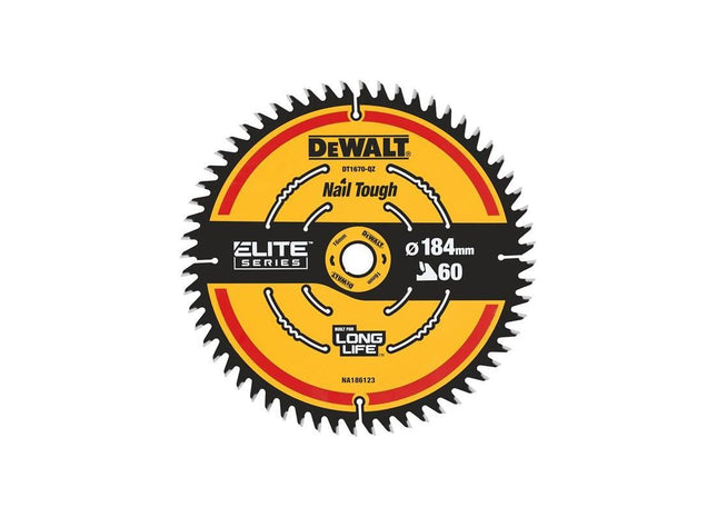 Dewalt Power Tools ELITE™ Series Mitre Saw Blade 184 x 16mm x 60T DeWALT Power Tools - RockBottom Northampton
