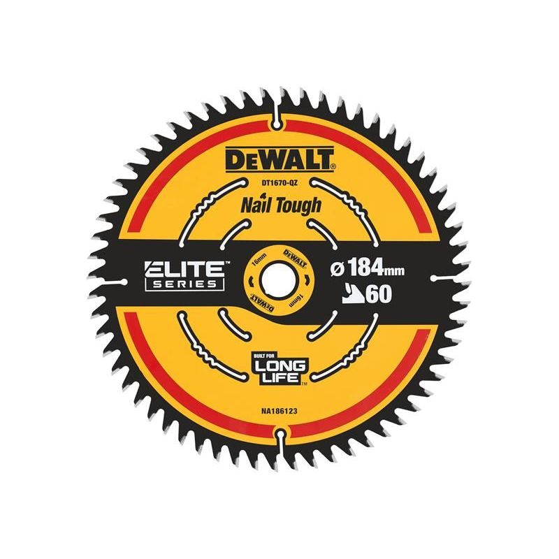 Dewalt Power Tools ELITE™ Series Mitre Saw Blade 184 x 16mm x 60T DeWALT Power Tools - RockBottom Northampton