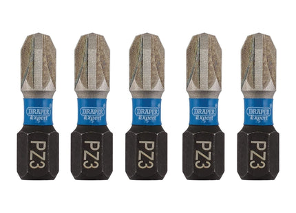 Draper Expert PZ-Type Impact Screwdriver Bits, No.3 x 25mm, 1/4" Hex (Pack of 5) Draper - Town Tools 