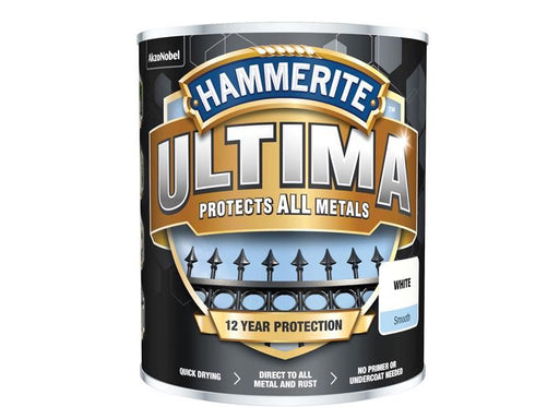 Hammerite Ultima Metal Paint Smooth White 750ml Hammerite - RockBottom Northampton