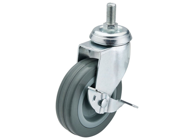 Draper Swivel Bolt Fixing Rubber Castor with Brake, 100mm Diameter, S.W.L. 80kg Draper - Town Tools