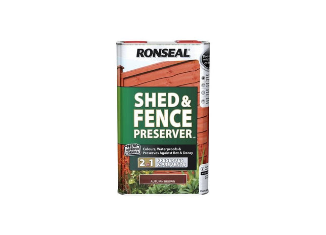 Ronseal Shed & Fence Preserver Autumn Brown 5 litre Ronseal - RockBottom Nothampton