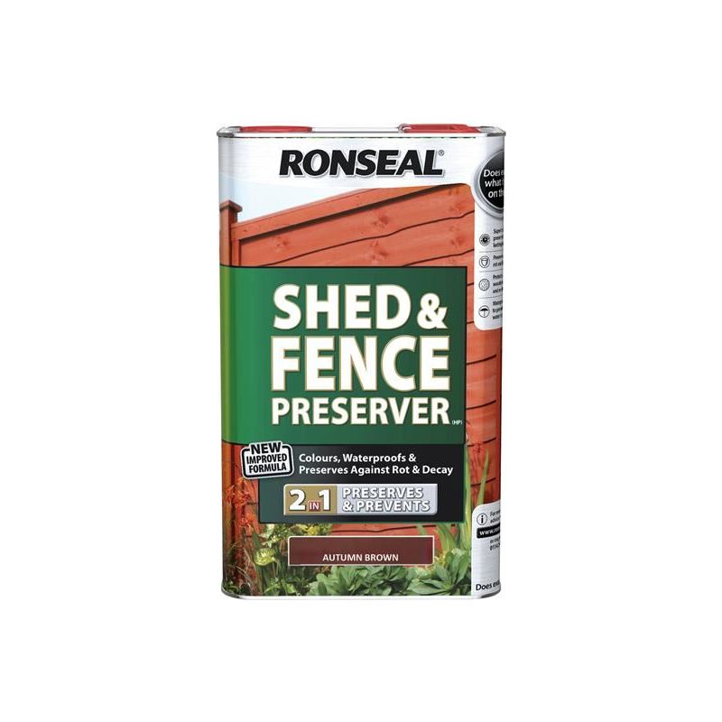 Ronseal Shed & Fence Preserver Autumn Brown 5 litre Ronseal - RockBottom Nothampton