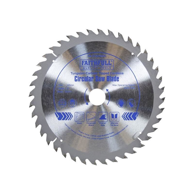 Faithfull TCT Cordless Trimsaw Blade 165 x 20mm x 40T POS Faithfull - RockBottom Northampton