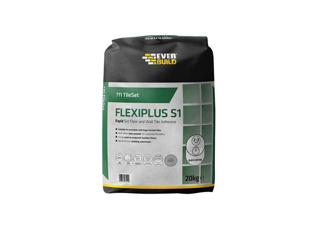 Everbuild Sika 711 TileSet Flexiplus Tile Adhesive White 20kg Everbuild Sika - RockBottom Northamptin