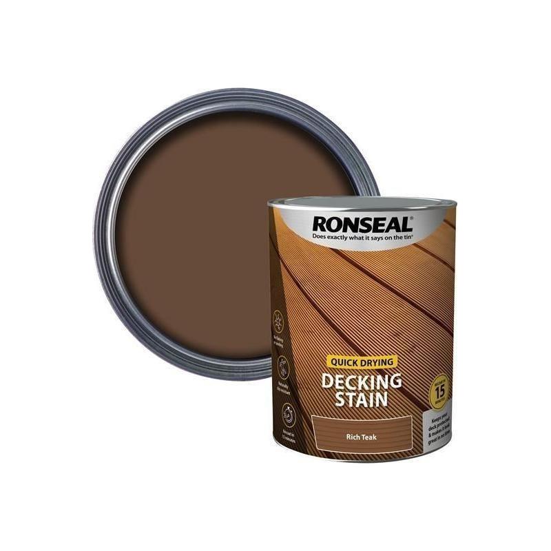 Ronseal Quick Drying Decking Stain Rich Teak 5 litre Ronseal - RockBottom Nothampton
