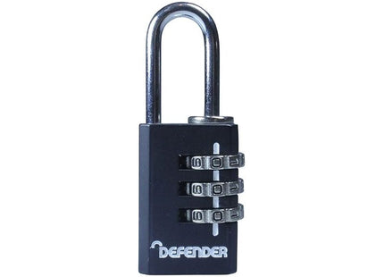 Defender Black Die-Cast Combination Padlock 20mm DEFENDER - RockBottom Northampton