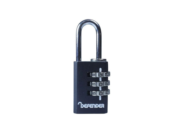 Defender Black Die-Cast Combination Padlock 20mm DEFENDER - RockBottom Northampton