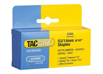 Tacwise 53 Light-Duty Staples 14mm (Type JT21 A) (Pack 2000) Tacwise - RockBottom Northampton