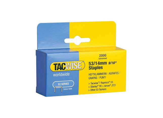 Tacwise 53 Light-Duty Staples 14mm (Type JT21 A) (Pack 2000) Tacwise - RockBottom Northampton