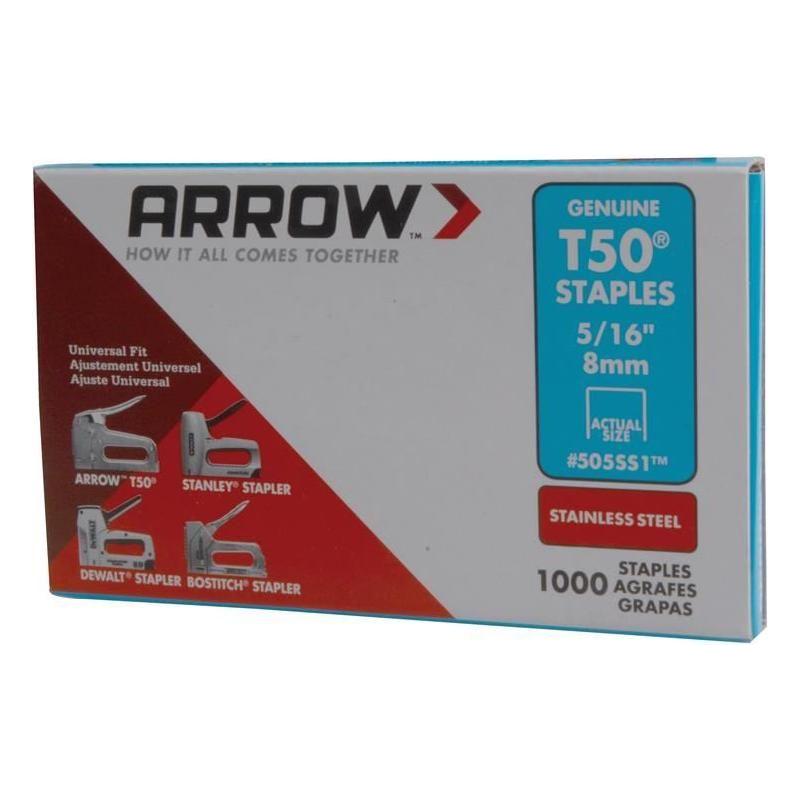 Arrow T50 Staples Stainless Steel 505SS 8mm (5/16in) (Box 1000) Arrow - RockBottom Northampton 