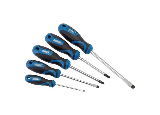 Draper Soft Grip Screwdriver Set, 3 x Plain Slot, 1 x Cross Slot, 1 x PZ TYPE (5 Draper - Town Tools 