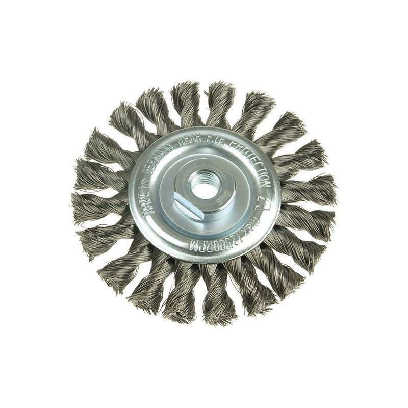 Lessmann Knot Wheel Brush 115 x 14mm M14 Bore, 0.50 Steel Wire Lessmann - RockBottom Northampton