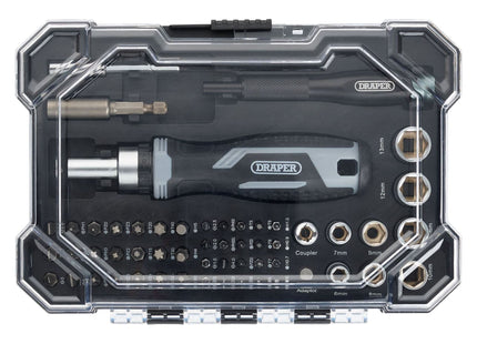 Draper Soft Grip Ratchet Screwdriver and Bit Set (55 Piece) Draper - Town Tools